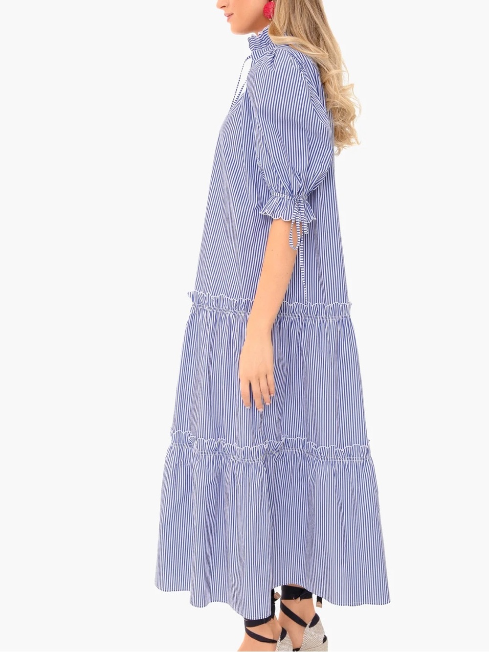 HUNTER BELL Holloway Navy and White Striped Ruffle Tier Dress Small $450 - Picture 2 of 10
